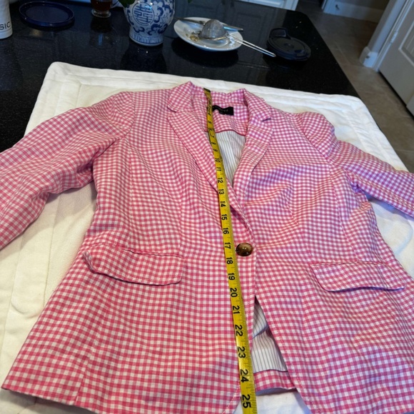 10P Pink and White Checkered Gingham Talbots Linen Blend Blazer - Picture 9 of 9
